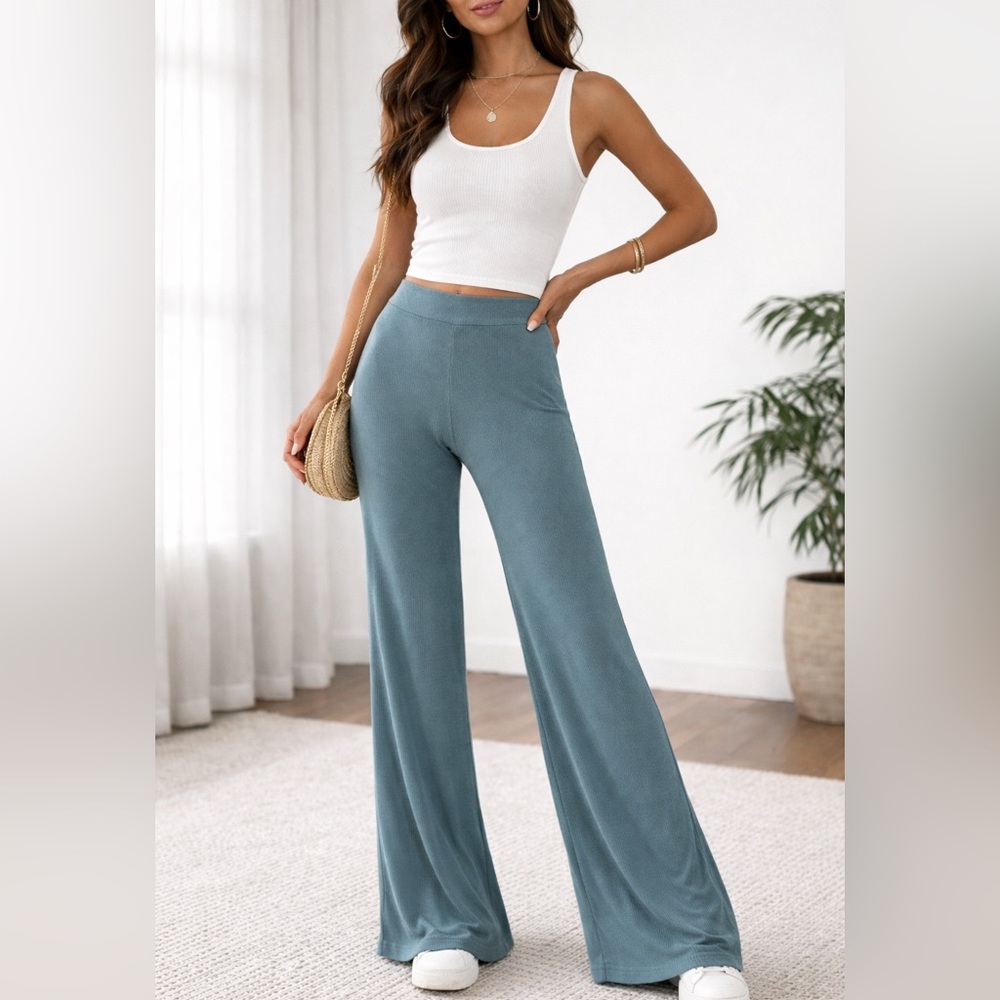 NWT Simkhai pull on ribbed Blue Wide-Leg Pants size small